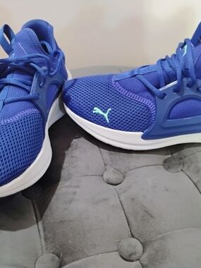Puma Royal Blue Mesh Sneakers with Mint Accent